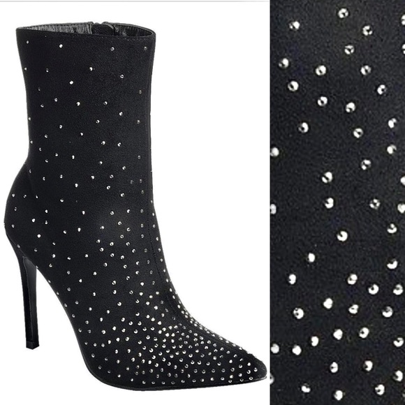 ‼️PRICE IS FIRM ‼️Black rhinestone pointy booties - Picture 4 of 5